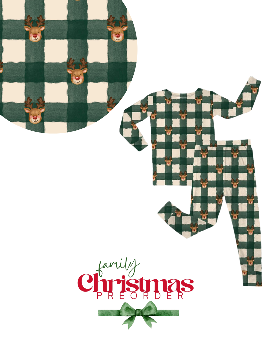 Kid's Reindeer Evergreen Christmas Bamboo Pajamas (Preorder)
