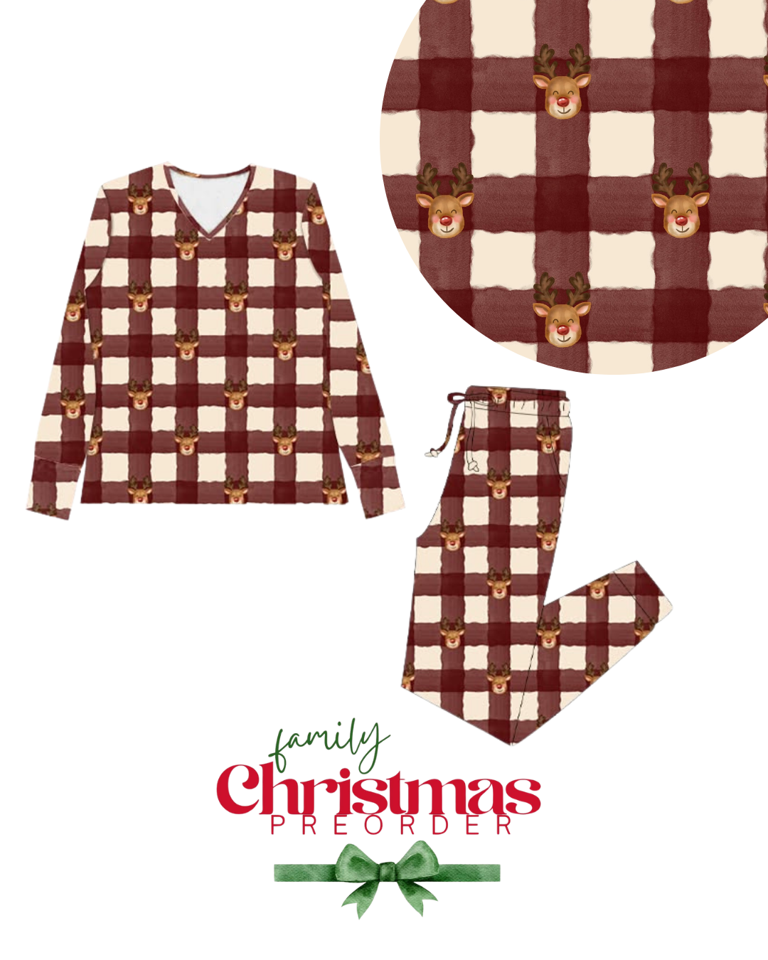 Women's Reindeer Red Christmas Bamboo Pajamas (Preorder)