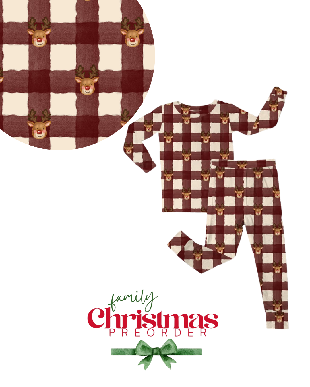 Kids Reindeer Red Christmas Bamboo Pajamas (Preorder)